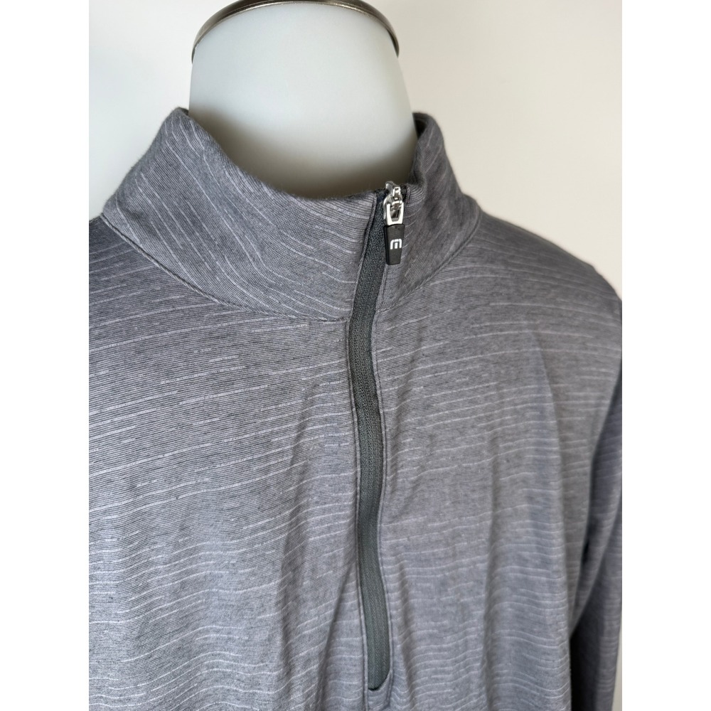 TravisMathew Grey Heathered Stripe Quarter Zip Pullover Large